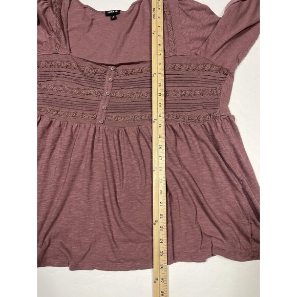 Torrid Top Womens 4x Purple Mauve Babydoll Top Lace Long Sleeve Boho Whimsical - Picture 10 of 11